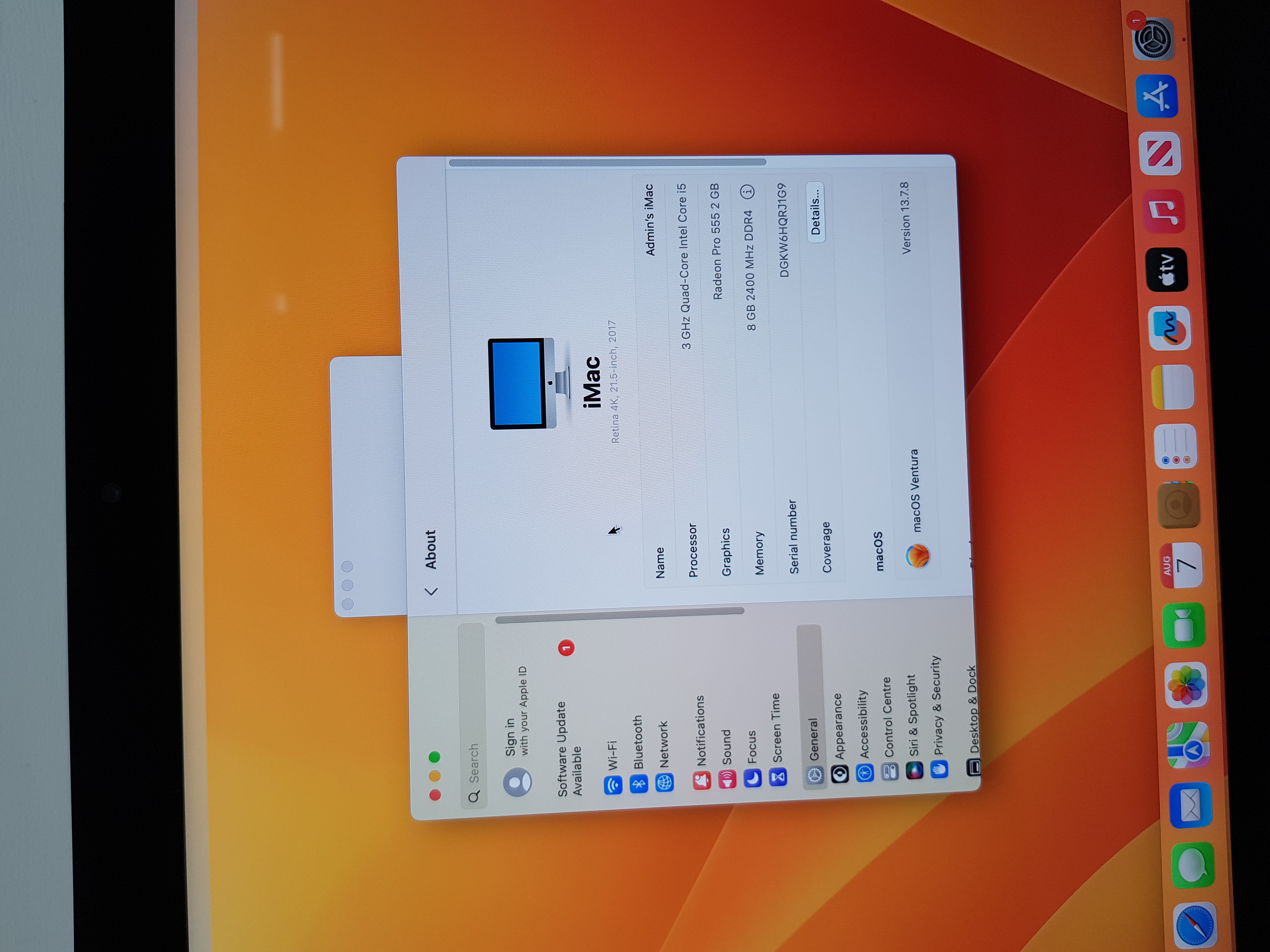 Apple iMac, intel core i5 processor, 8GB RAM, 250GB Storage,4K Display, 2GB GPU